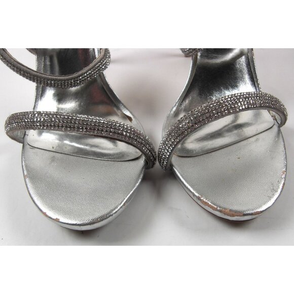 Steve Madden Rhinestone Silver Size 11 Heels Sandals Open Toe Dressy Shoes - Picture 2 of 12